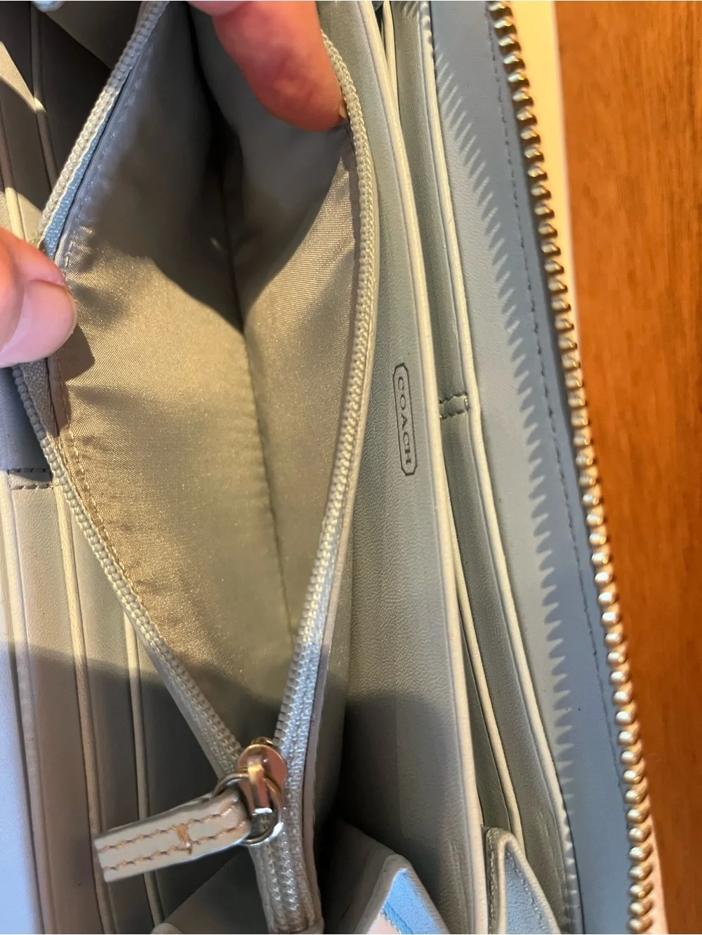Coach white pebbled leather zip-around wallet